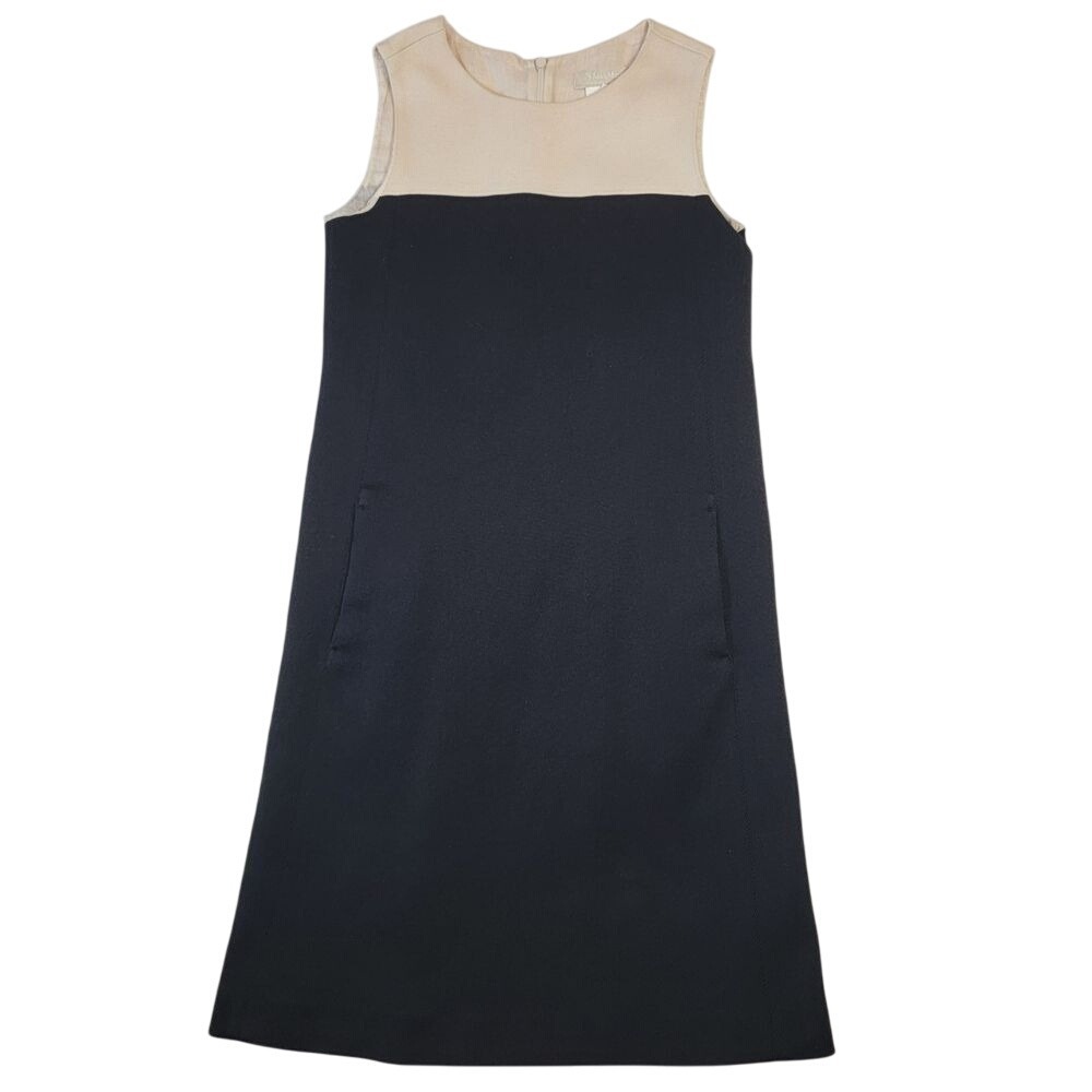 Max Mara Sleeveless Mini Dress Sz 4 Beige Black Colorblock Pockets 2000's Cotton